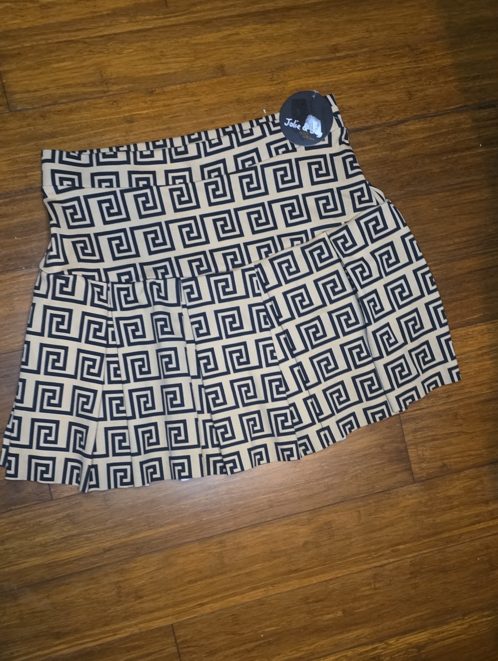 Jolie Black & Cream Geometric Pleated Skater Skirt